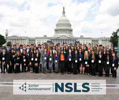 Students competing in the NSLS in front of the Capitol Building